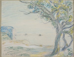 Bomen aan zee door Alfred Sisley
