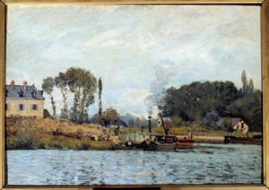 Boot bij de sluis van Bougival door Alfred Sisley