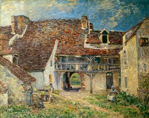 Boerenerf in Saint Mammes schilderij door Alfred Sisley