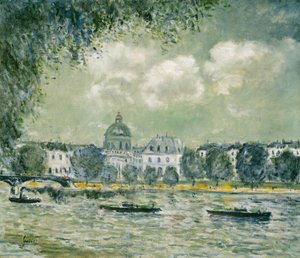 Landschap langs de Seine met het Institut de France en de Pont des Arts door Alfred Sisley