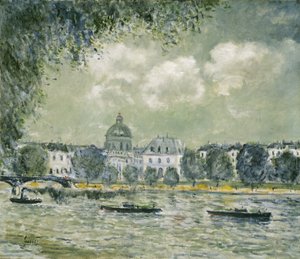 Landschap langs de Seine met het Institut de France en de Pont des Arts, ca. 1875 door Alfred Sisley