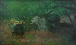 De schilder Monet in het bos van Fontainebleau door Alfred Sisley