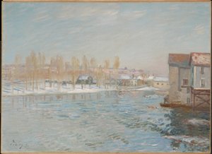 De Loing en de molens van Moret, sneeuweffect door Alfred Sisley