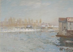 De Loing en de molens van Moret, sneeuweffect, 1891 door Alfred Sisley