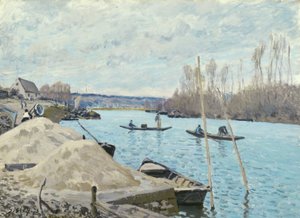 De Seine bij Port-Marly, Zandhopen, 1875 door Alfred Sisley
