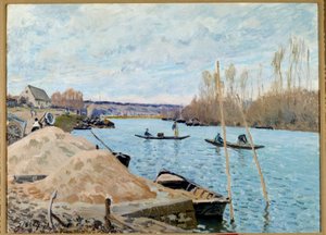 De Seine in Port, Marly, zandhoop door Alfred Sisley