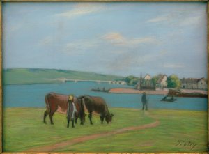 Koeien aan de oevers van de Seine bij Saint-Mammès door Alfred Sisley