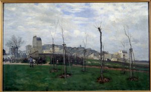 Uitzicht op Montmartre genomen vanuit de bloemenstad bij de Batignolles door Alfred Sisley
