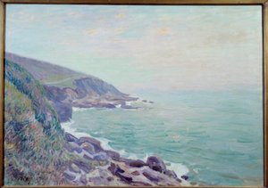 Zicht op de kusten van Wales in de mist door Alfred Sisley