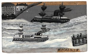 Kanonneerboten in oorlogstijd, ca 1855-1942 (olieverf op paneel) door Alfred Wallis