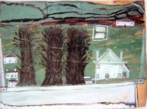 Drie Bomen, Witte Huis in een Landschap door Alfred Wallis