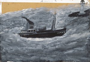 Trawler en Pier door Alfred Wallis