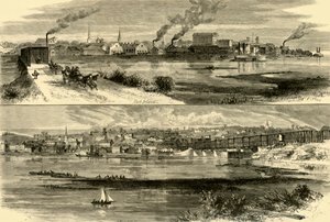Rock Island, Illinois.- Davenport, Iowa, 1874 door Alfred Rudolph Waud