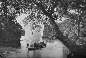 Padda Boot in Volle Zeil, ca. 1890 door Alfred William Amandus Plate
