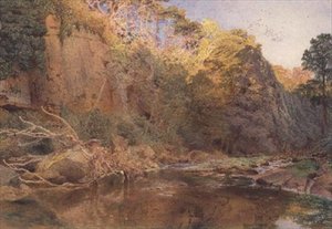 Een rivierlandschap door Alfred William Hunt