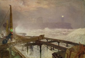 Blauwe Lichten, Teignemouth Pier - Lampen Aansteken bij Zonsondergang, 1868 door Alfred William Hunt