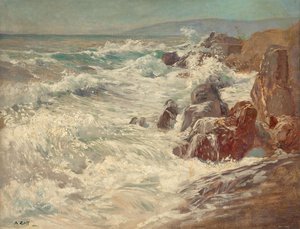 Surfen aan de kust van Nervi door Alfred Zoff