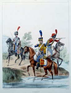 Napoleontisch Leger: Hussaren. Gravure door Alfred De Marbot (19e eeuw) 1806 door Alfred de (after) Marbot