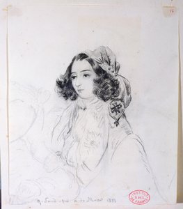 George Sand (1804-76) met hoofddoek, 1833 door Alfred de Musset