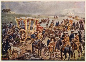 Koning Johan V van Portugal reist naar de Spaanse grens door Alfredo Roque Gameiro