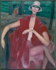 Vrouw in Rot am Ufer