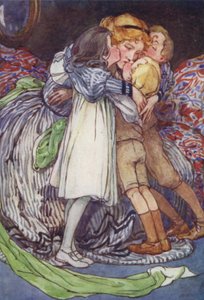 Die lieve gezichten tegen de hare gedrukt (kleur litho)