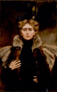 Natalie in bontcape, 1897 door Alice Pike Barney