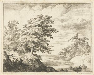 Rivierlandschap met roeiboot