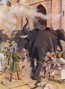 Oorlogsolifanten bestormen de Poorten van het Fort bij Arcot door Allan Stewart