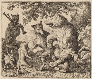 Allen Verheugen zich voor de Beer en de Wolf, waarschijnlijk ca. 1645-1656 door Allart van Everdingen