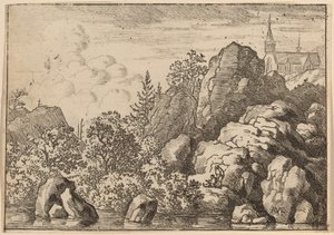 Kerk op een heuvel, waarschijnlijk ca. 1645-1656 door Allart van Everdingen