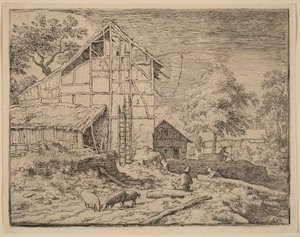 Huisje met twee ladders door Allart van Everdingen
