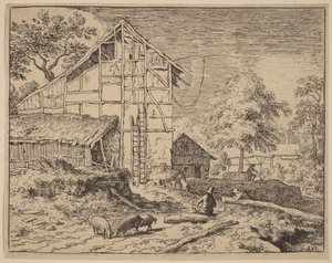 Huisje met twee ladders door Allart van Everdingen
