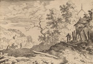 Hut met de resten van een heg, waarschijnlijk ca. 1645-1656 door Allart van Everdingen