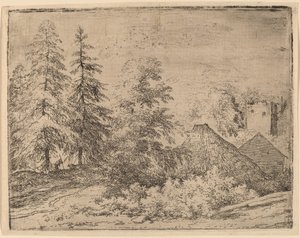 Man tussen twee dennenbomen, waarschijnlijk ca. 1645-1656 door Allart van Everdingen