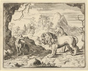 Renard Overtuigt de Leeuw en Leeuwin van het Vinden van een Schat die Zijn Vader van Hen Stal..., 1650-75 door Allart van Everdingen