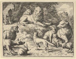 Reinaert wordt door de dieren beschuldigd voor de leeuw, 1650-75 door Allart van Everdingen