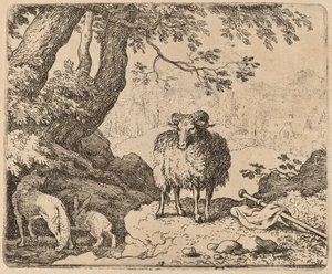 Reinaert keert terug naar huis, vergezeld door de ram en het konijn, waarschijnlijk ca. 1645-1656 door Allart van Everdingen