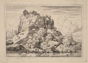 Rivier aan de voet van een hoge rots door Allart van Everdingen