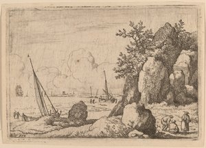 Zeegezicht met Drie Figuren aan de Rechterkant door Allart van Everdingen