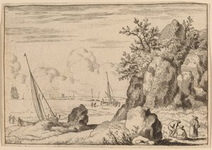Zeegezicht met drie figuren rechts, waarschijnlijk ca. 1645-1656 door Allart van Everdingen