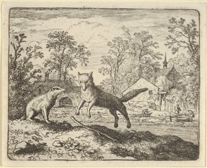 De Das Geeft als Straf om Drie Keer Over een Stok op de Grond te Springen, 1650-75 door Allart van Everdingen