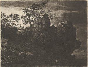 De grote rots bij de rivier door Allart van Everdingen
