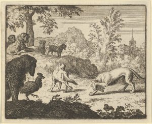 De Leeuw Staat een Gevecht toe tussen de Wolf en Renard, 1650-75 door Allart van Everdingen