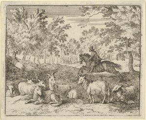 De herder te paard jaagt op het hert door Allart van Everdingen