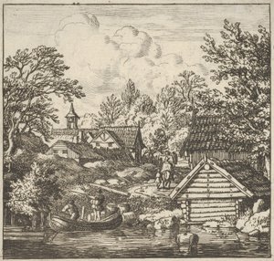 Het Lossen van de Schuit, 17e eeuw door Allart van Everdingen