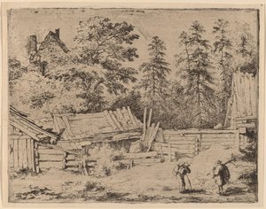 Drie huisjes door Allart van Everdingen