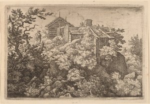 Drie Huisjes op een Rots door Allart van Everdingen