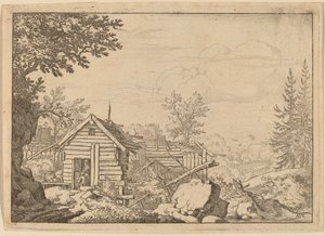 Twee Mannen in de Deur van een Hut door Allart van Everdingen