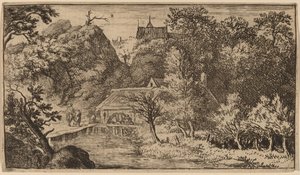 Watermolen aan de voet van een berg door Allart van Everdingen